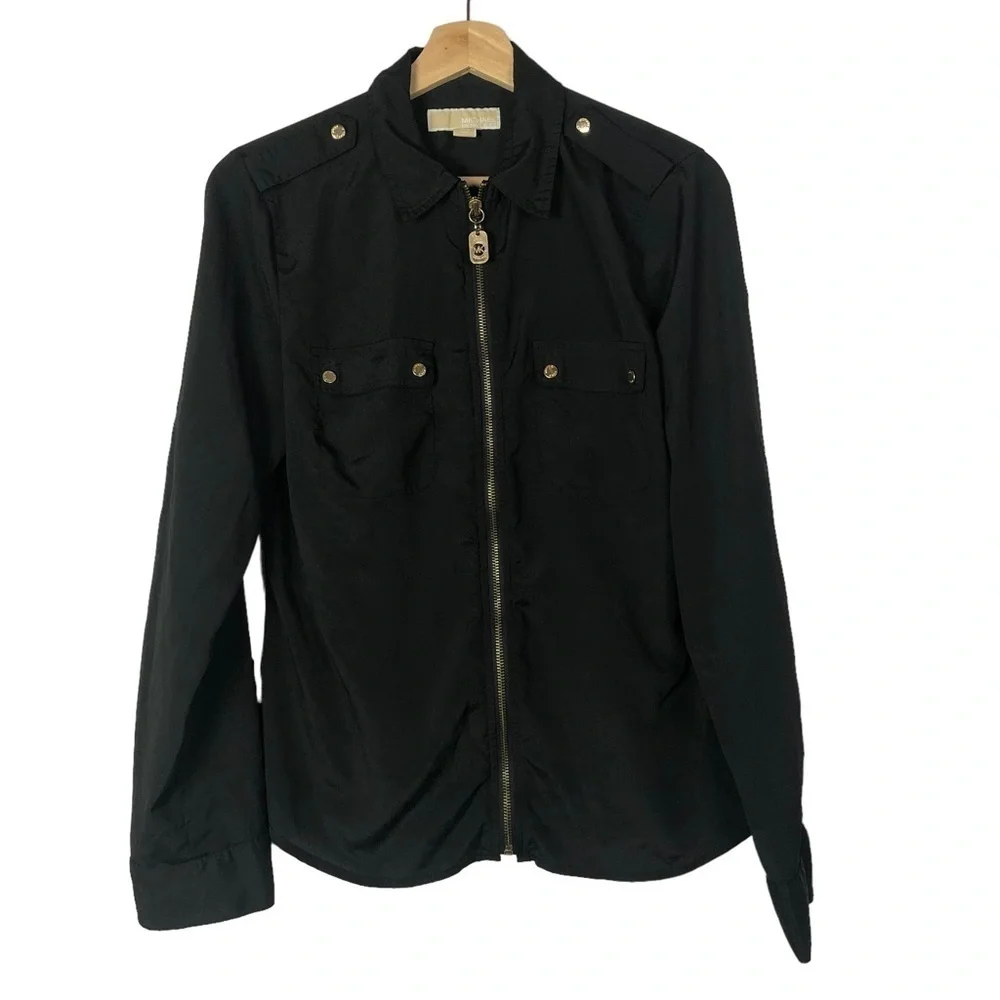 Michael Kors Black Full Zip Utility Long Sleeve Top‎ M